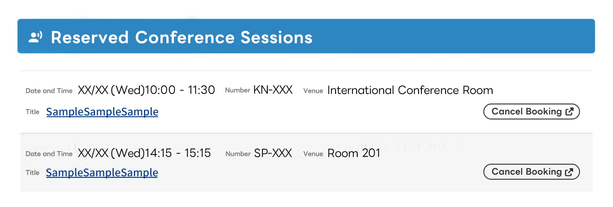 Reserved conference sessions on Visitor My Page