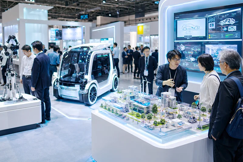 実証段階の技術やコンセプトカーが並ぶ展示ブース